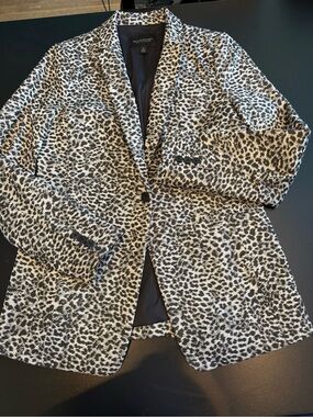 Banana Republic Long & Lean Leopard Print Metallic Gold Blazer Size 8